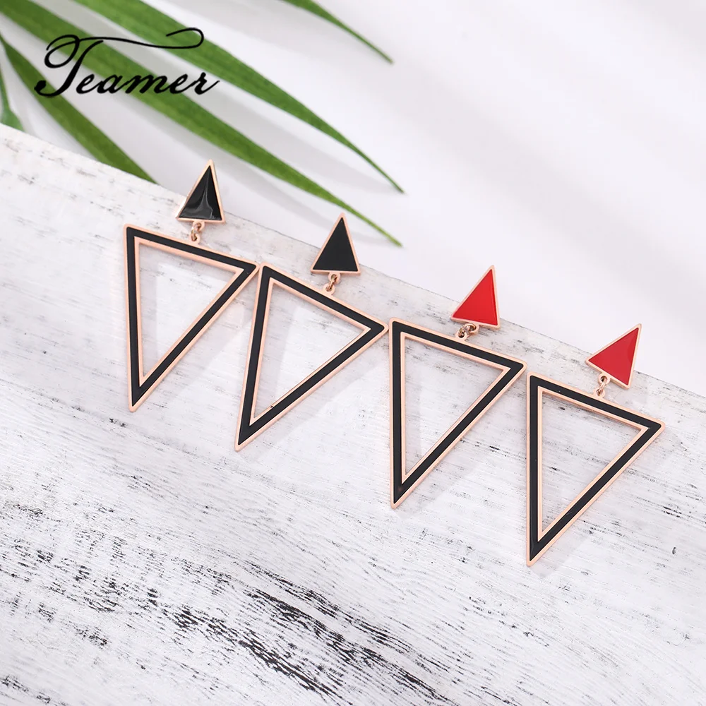 

Teamer Punk Fashion Triangle Geometric Black Red Earrings Women Party Jewelry Stainless Steel Enamel Earrings Bijoux Oorbellen