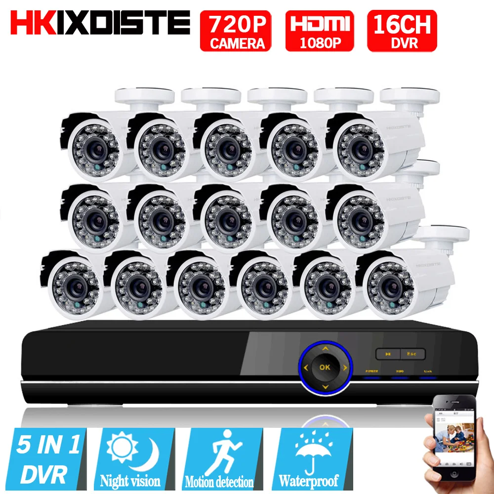 

16CH CCTV System 16CH 1080P DVR 16PCS 1.0MP IR Weatherproof Outdoor CCTV Camera 2000TVL Home Security System Surveillance Kits