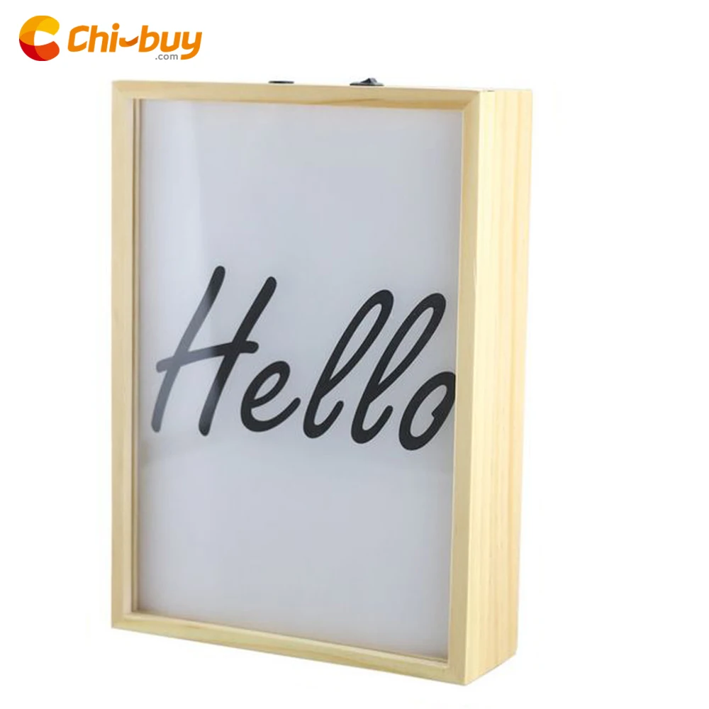 

CHIBUY LED Wood Cinema LightBox, "hello" 1 pc Interchangeable Slides poster Cinematic Light box Battery DC adapter Powered