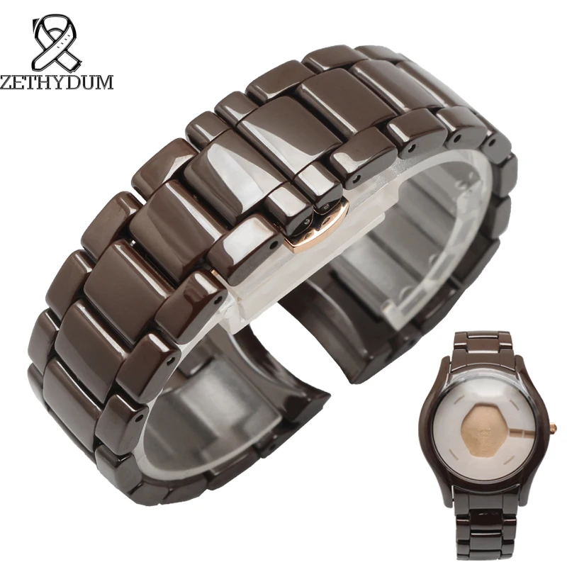 

Ceramic watch strap bracelet 22m brown watchband and watchcase watch accessories rose gold Butterfly buckle for AR1444