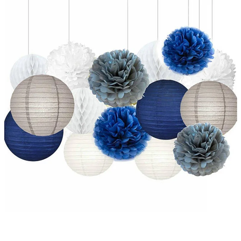 

15Pcs/Set Mixed Tissue Paper Flowers Honeycomb Ball Hanging Lanterns Pom Poms Wedding Birthday Party diy Decorations Baby Shower