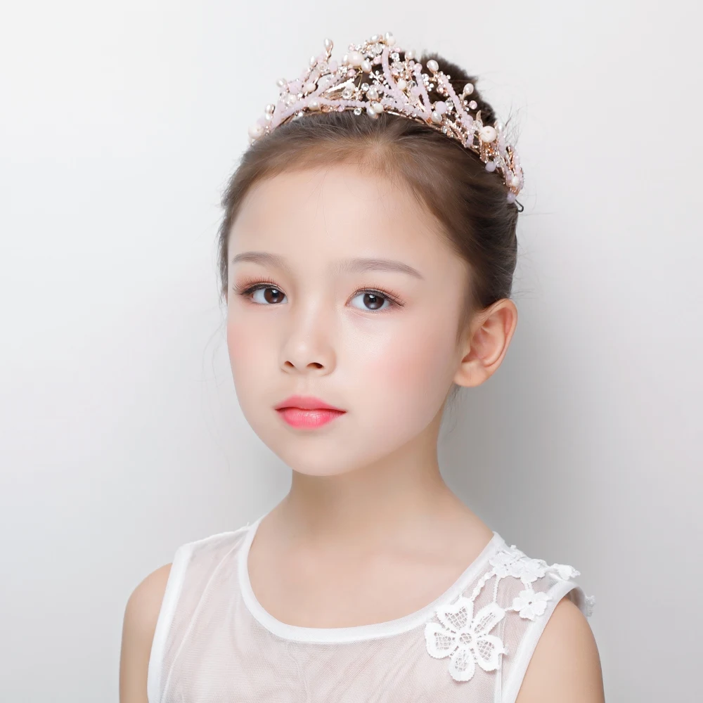 Kid Size Kids Baby Pink Flower Girl Children Wedding Prom Tiara Crown Headband 