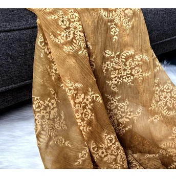 

Jacquard Crepe de Chiffon Fabric Hanjai Fabric with Curcuma-yellow Classical Three-dimensional Relief Flocking Flowers Blooming