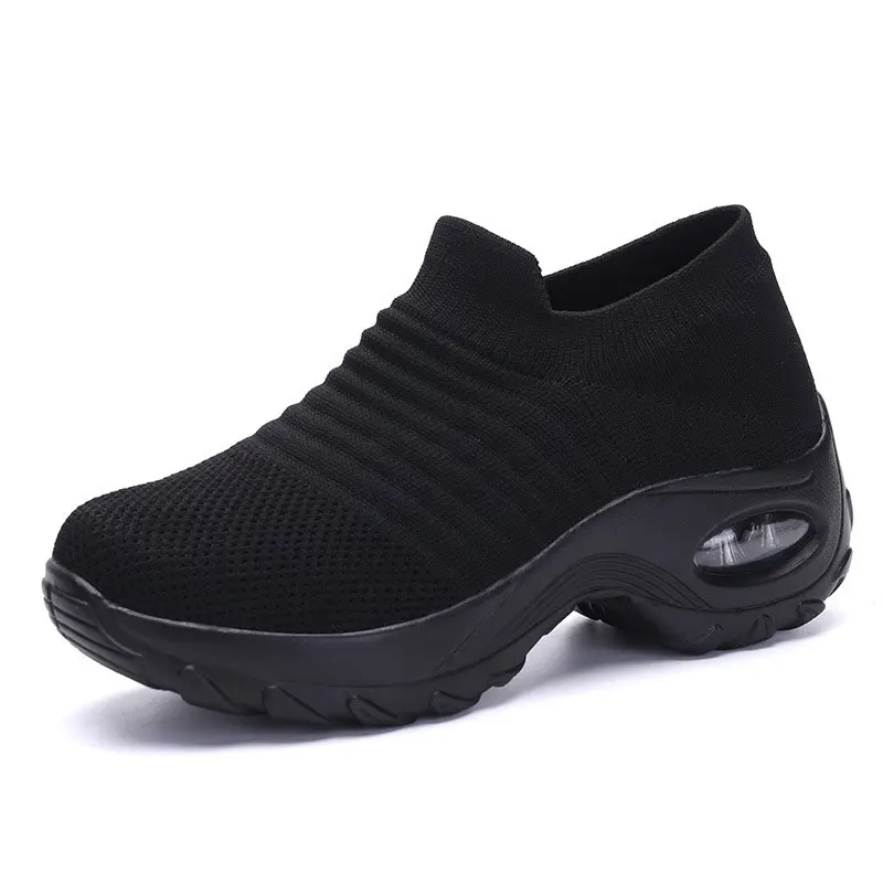 Ladies shoes flats new fashion breathable mesh sneakers women shoes slip-on comfortable sports casual shoes woman flats - Color: Pure Black