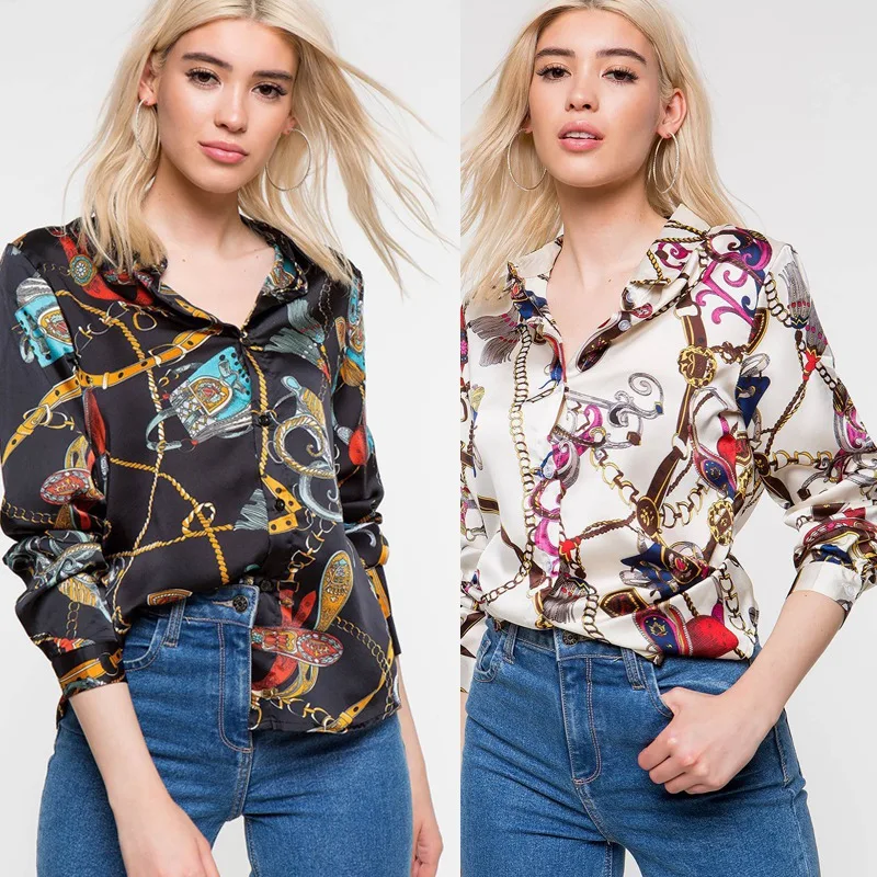 Spring and summer 2019 new style fashionable European American long sleeve chain printed casual shirt |