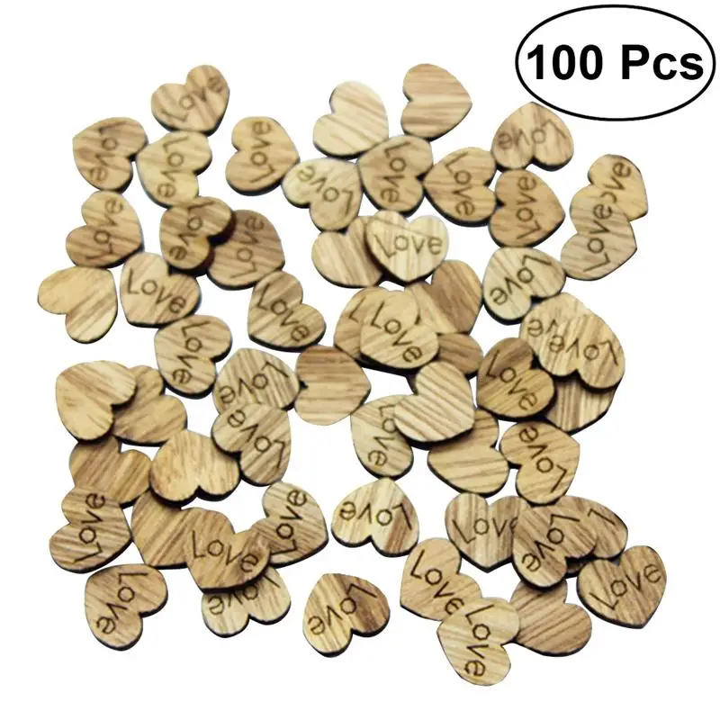 100pcs Craft Mini Wooden Wood Love Heart Pieces Painting Cardmaking Scrapbooking