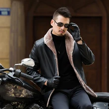 Осенне-зимнее кожаное пальто с мехом, Мужская черная кожаная куртка, мужская повседневная куртка с отложным воротником, Casaco de couro