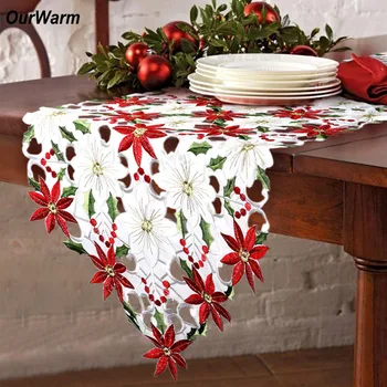 

OurWarm Wedding Table Decorations Party Table Cloth Red Embroidery Modern Table Runners Engagement Party Supplies Decor for Home