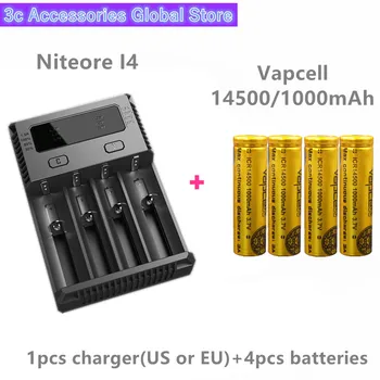 

Vapcell 4pcs ICR 14500 1000mAh 3A li-ion rechargeable battery with Nitecore new I4 Digi charger LCD Intelligent for smoke E-CIG
