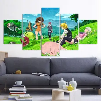 

Wall Picture 5 piece Japan The Seven Deadly Sins poster Canvas painting Janpanese Classic movie poster and Print art F1100