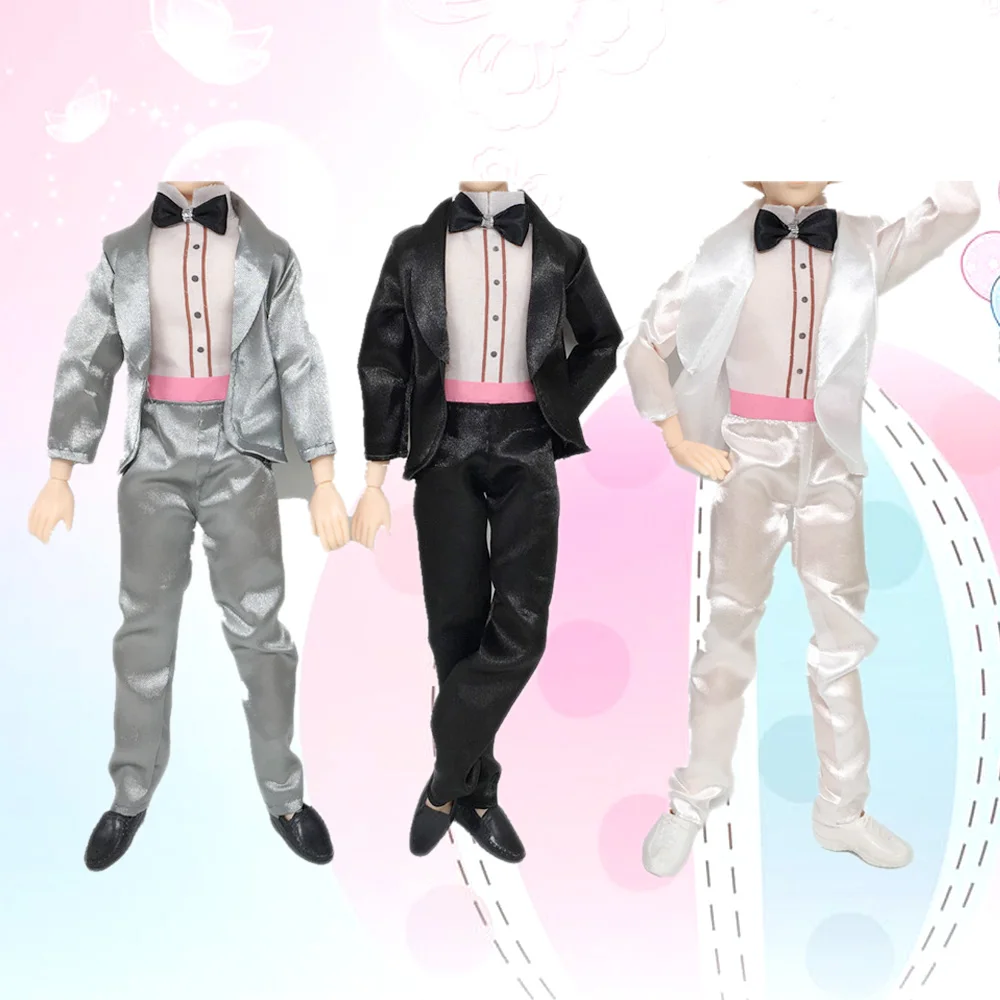 

Besegad 3 Sets Mini Men Groom Wedding Suits Formal Business Clothes Coats Pants Shirts Shoes Accessories for Barbie Ken Toy