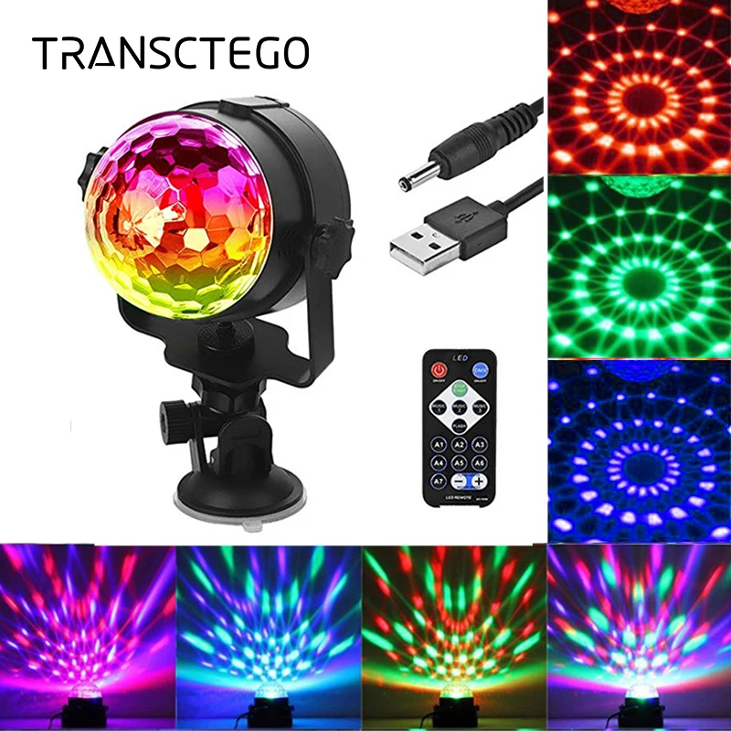 TRANSCTEGO Disco Light USB Party Laser For Car DJ Magic Ball Sound Control Moving Lamp Head vehicle Disco Projector Stage Lights