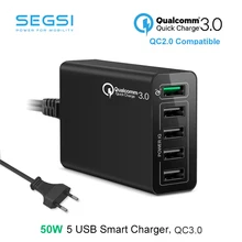 Qualcomm Quick Charge 3.0 50W usb 5 Port Mobile Charger QC3.0 for Samsung Galaxy S7 Xiaomi iPhone With Eu Plug
