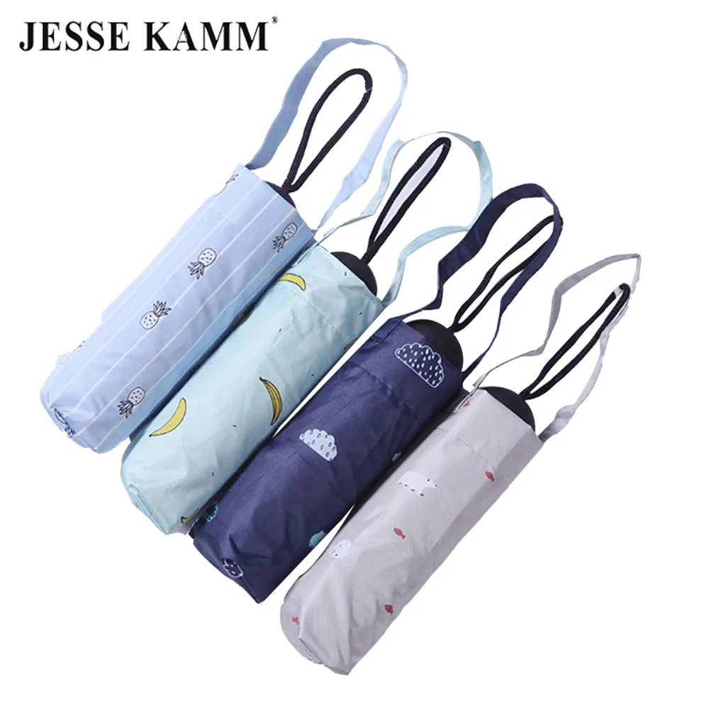 

JESSE KAMM Portable Five-folding Umbrella Mini Handbag Pocket Anti-UV 6 Spoken Black Coating Female Sunny Durable Parasol