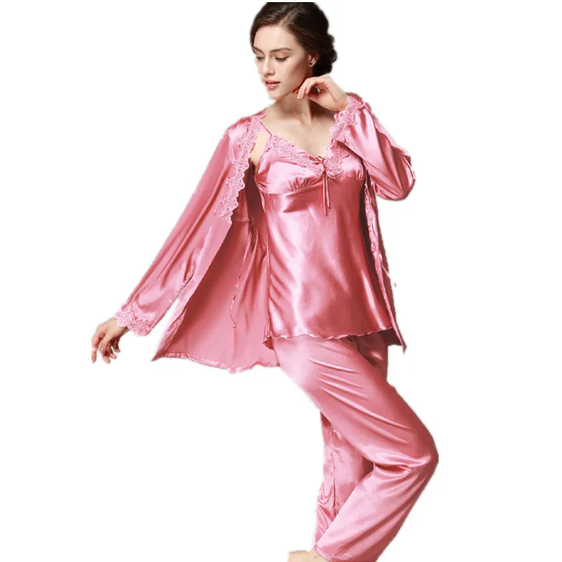Lace Silk Pajama Pants Set Ladies Womens Long Sleeve