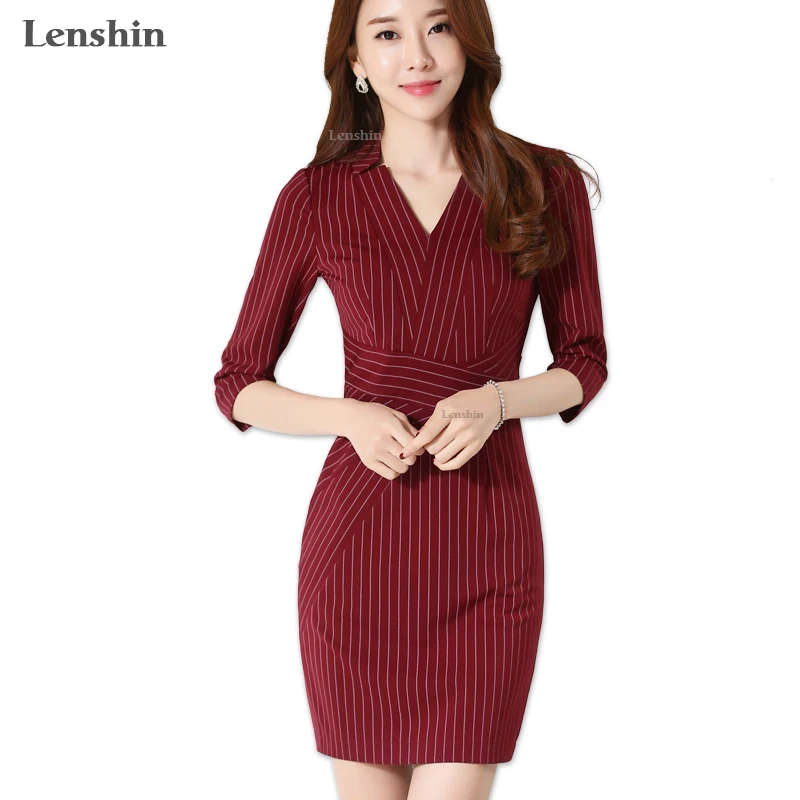 

Women Spring Autumn office Elastic Dress Hip Stripe half sleeve Pencil Dress Plus Size Casual Mini vintage Vestidos de fiesta