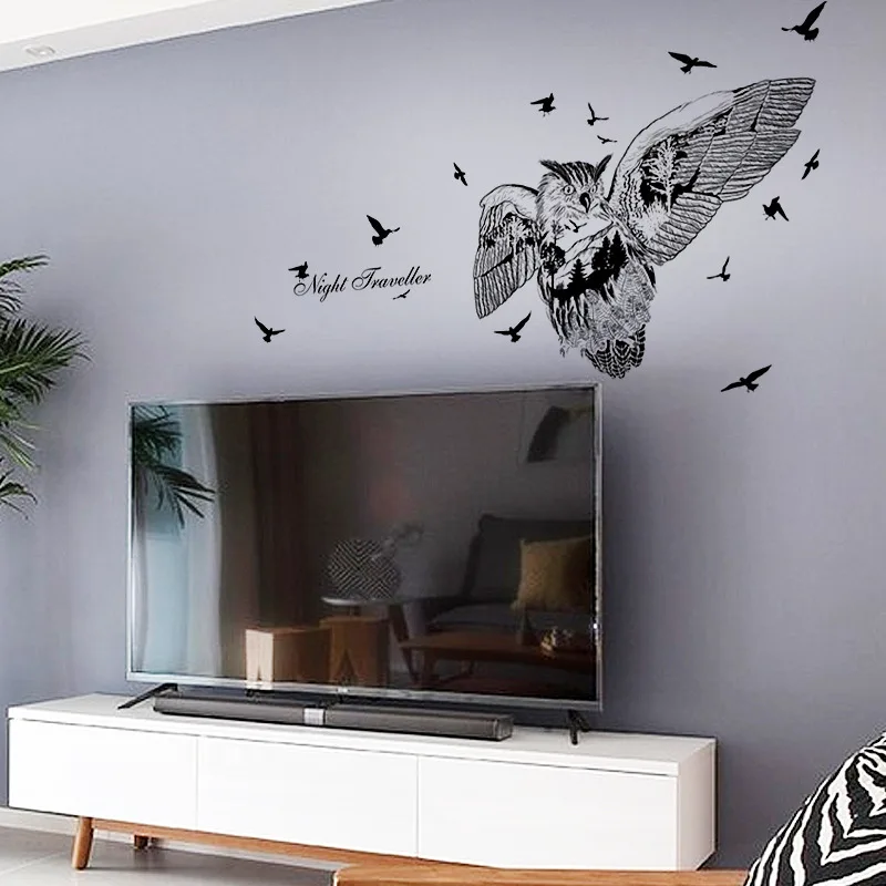 Nórdico personalizada búho negro silueta PVC etiqueta de la pared para habitaciones de los cabritos Decoración para el hogar arte pegatinas de pared