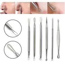 Нержавеющая угревая лицевая пятно от акне для удаления прыщей экстрактор инструмент для борьбы с комедонами 6 шт Прямая 0509