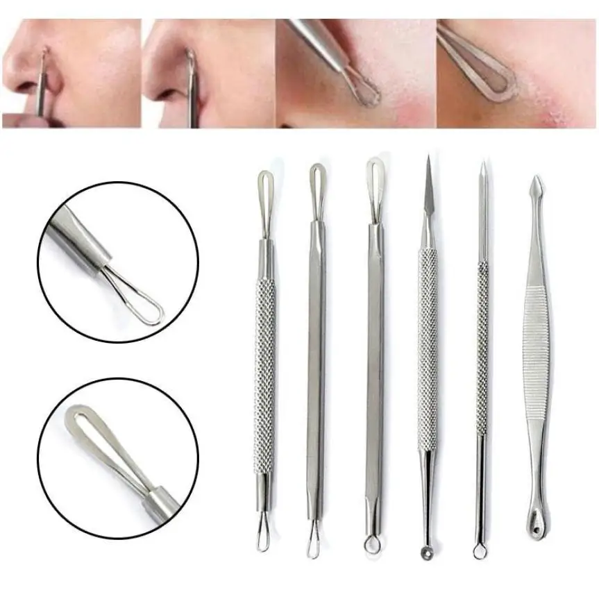 

Stainless Blackhead Facial Acne Spot Pimple Remover Extractor Tool Comedone 6Pcs Drop Shipping 0509