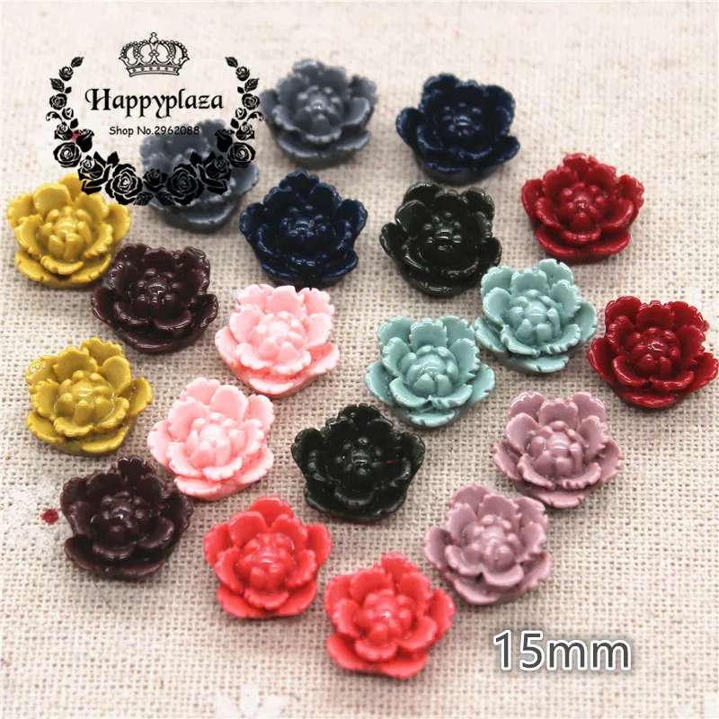 

50pcs 15mm Mix Colors Resin Flower FlatBack Cabochon DIY Jewelry/Phone Decoration