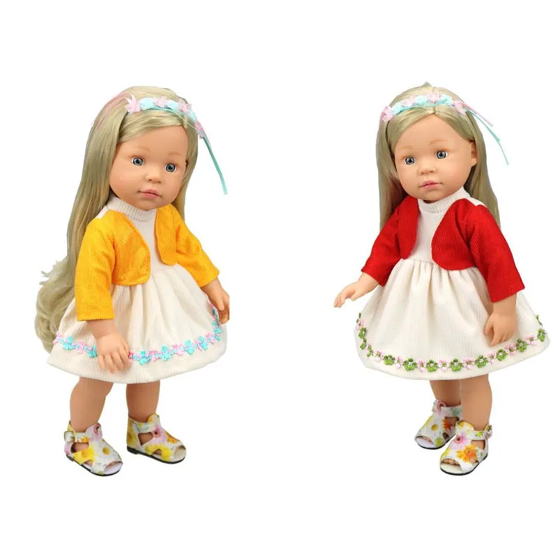

2017 Newest Fashion Doll Clothes Set Toy Clothing Two Colors Red And Yellow Fake Two Pieces Suit Dresses 16 Inch Dolls Clothes