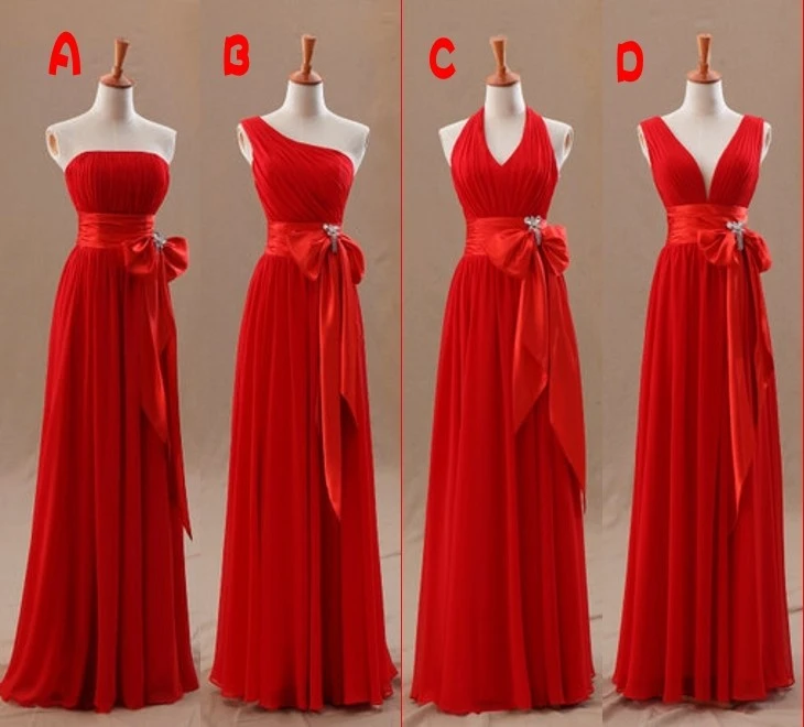 Barato de dama de Honor Vestido Largo Rojo de Gasa Una Línea de Piso Longitud de Las Mujeres Elegantes Plisados Vestidos Formales con Cinta con Vestido de Fiesta|dress packaging|dress perfectdress camouflage -