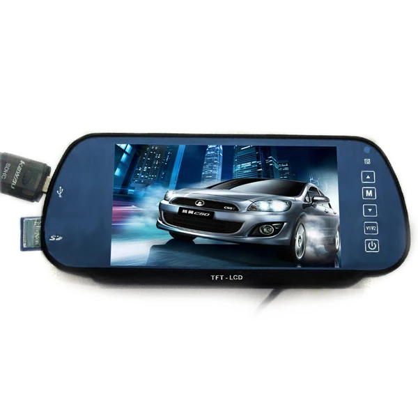 Car 7" TFT LCD Rear View Mirror Monitor 2 Video Input Middle Display