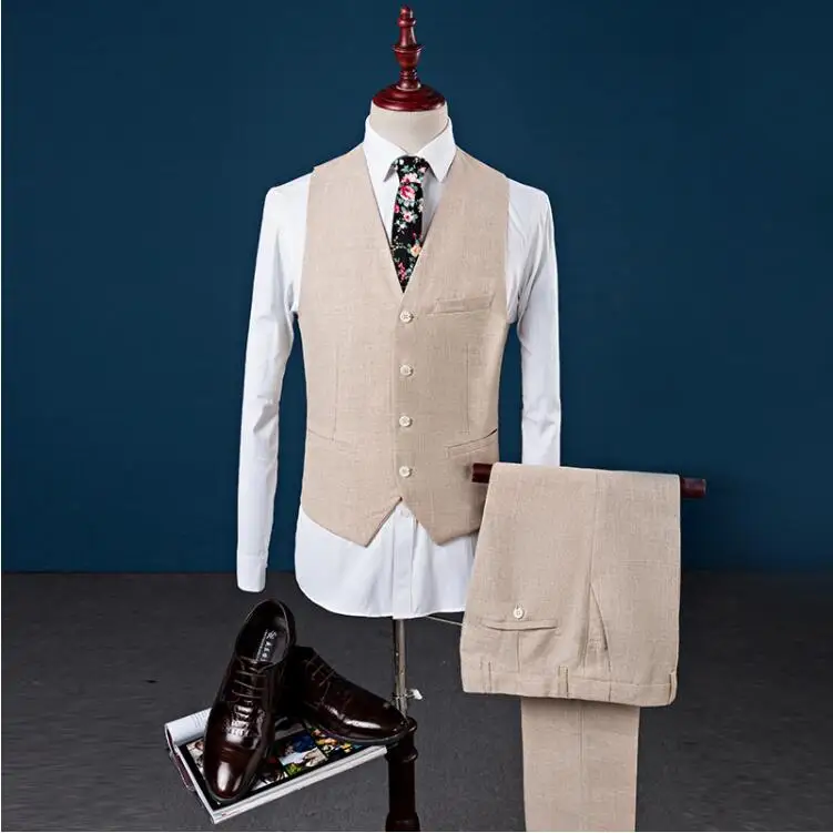 

2019 linen tuxedo Slim Fit fashion leisure wedding dress suits Man Business groom blazers Three Pieces costume mariage terno