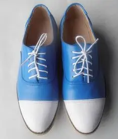 Новинка года; Лидер продаж; классические качественные туфли на плоской подошве из натуральной кожи ручной работы; женские туфли-оксфорды; ; большие размеры 33-45 - Цвет: WHITE BLUE