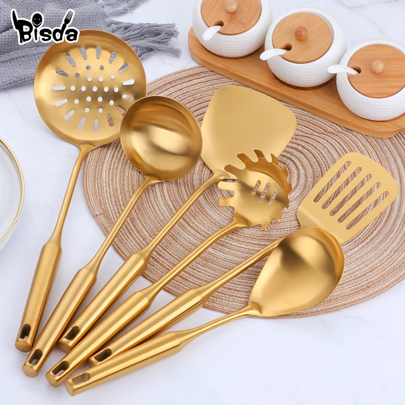 

1pcs Stainless Steel Long Handle Kitchen Set Gold Cooking Utensils Scoop Spoon Turner Ladle Cooking Tools Kitchen Utensils Set