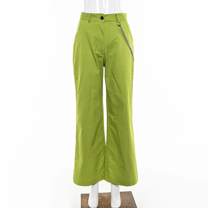 Свободные неоновые зеленые брюки-карго с карманами, повседневные женские Капри Харадзюку с высокой талией, спортивные брюки, однотонные хип-поп-брюки