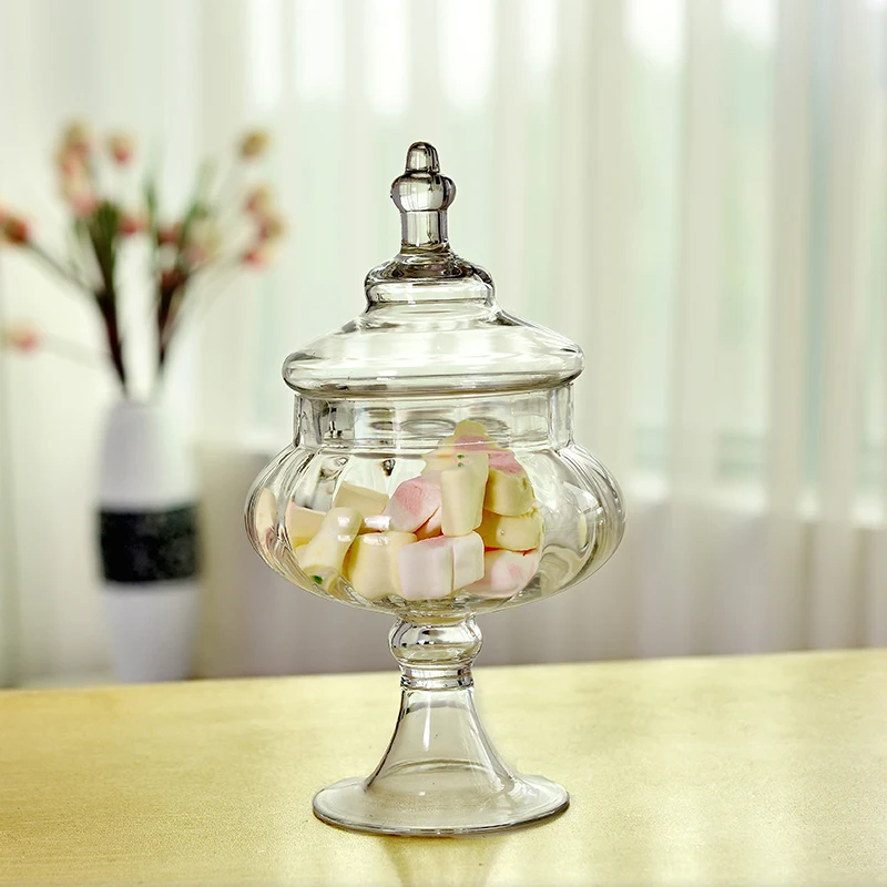 European high-grade glass candy jar transparent cover Storage bottle  dust-proof glass cake dessert plate Wedding decoration