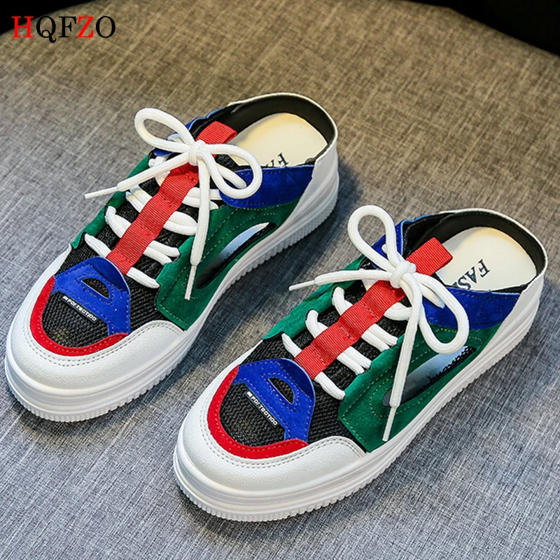 

HQFZO Breathable Air Mesh Pu Women Shoes Platform Hollow Out Summer Sneakers Tenis Feminino Casual Vulcanize Zapatos Mujer 2019
