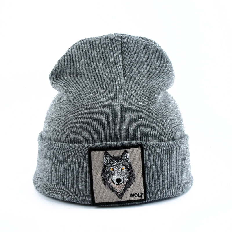 Topi Musim Dingin Bordir Serigala Hewan 