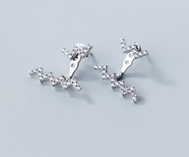 Серьги ушные сережки gtle2304 из 100% настоящего серебра с белым цирконием поворотом