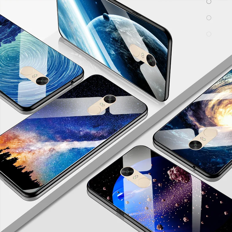 YOUVEI Tempered Glass Star Space Cover For Xiaomi Redmi Note4 4X Protective Back Shell Note Soft Edge Case |