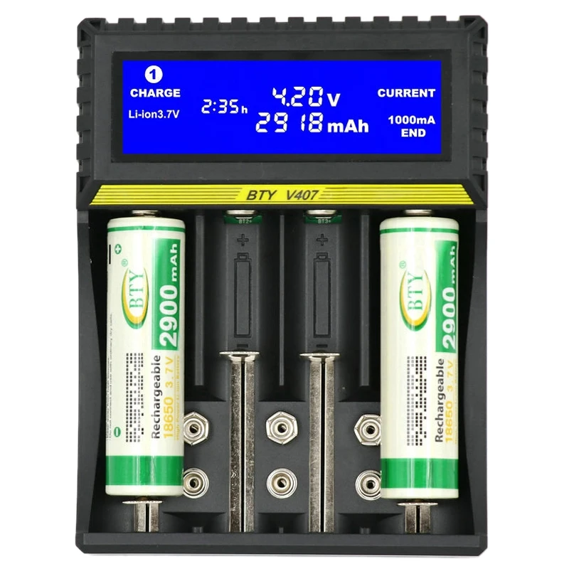 BTY V407 зарядное устройство Li Ion fe Ni MH CD умное быстрое для 18650 26650 6F22 9V AA AAA 16340