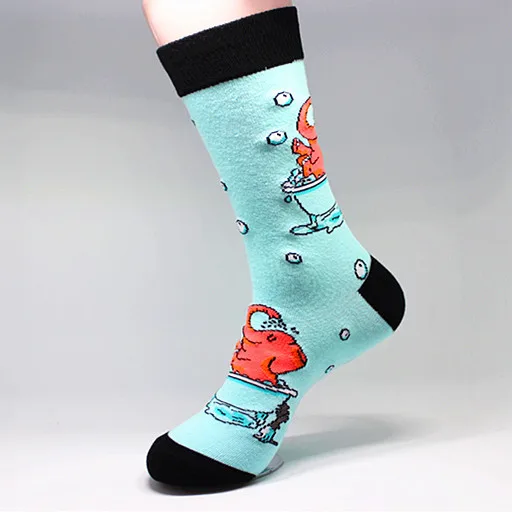 Cartoon Animal Fish Dog Zebra Shark Men Crew Socks Cotton Funny Streetwear Casual Fashion Happy Breathable Sock Winter Skarpetki