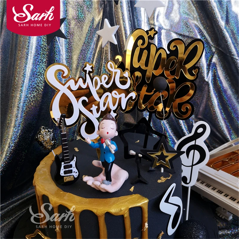 

Shiny Super Star Singer Cake Topper Piano Music Box Happy Birthday Decoration for Children's Day Party Supplies Lovely Gifts