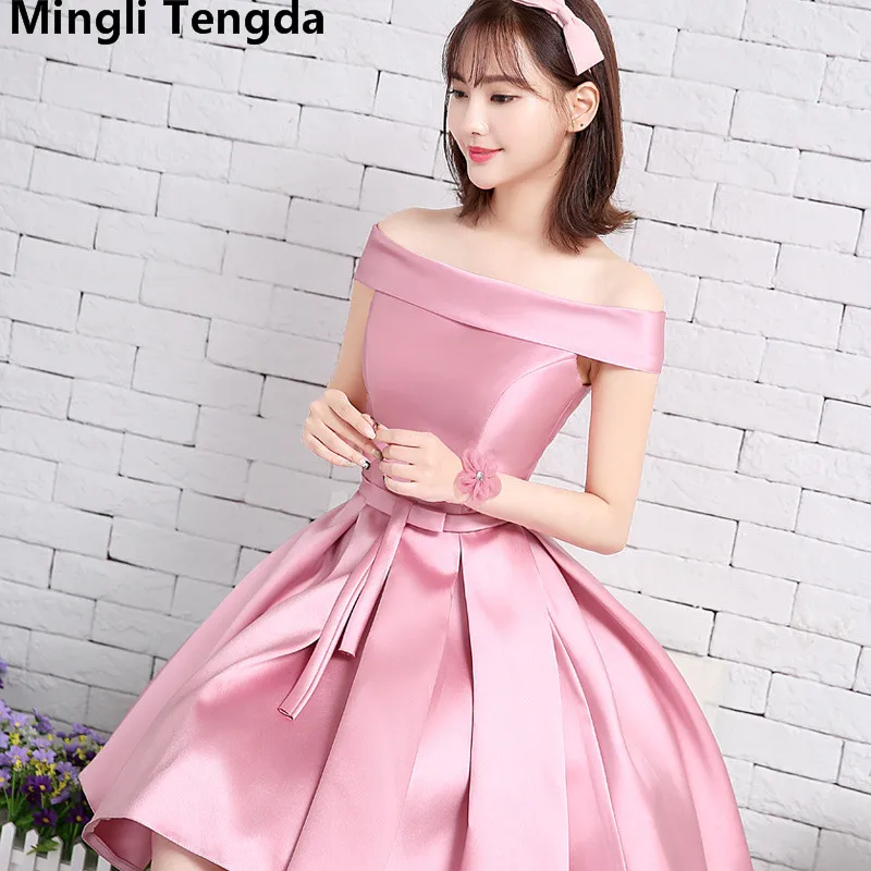 Mingli Tengda розовые короткие платья для невесты вырез лодочкой, для подружки невесты платье Плюс Размер Новая Свадебная вечеринка недорогое платье для выпускного вечера
