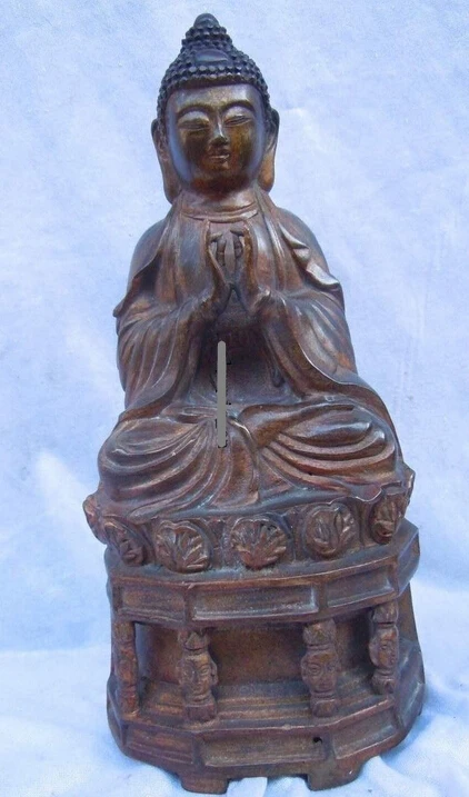 

shitou 001518 11" China bronze gild carved sit butsudan Sakyamuni buddha Sculpture statue
