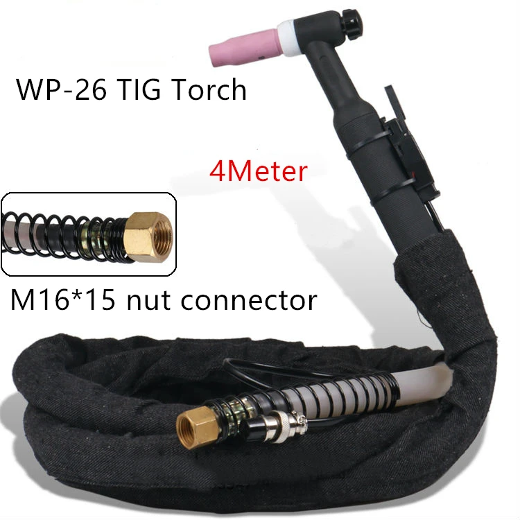 

WP-26 TIG torch M16 nut connector 4meter braided tube silicone tube argon arc welding torch automatic welding special welding