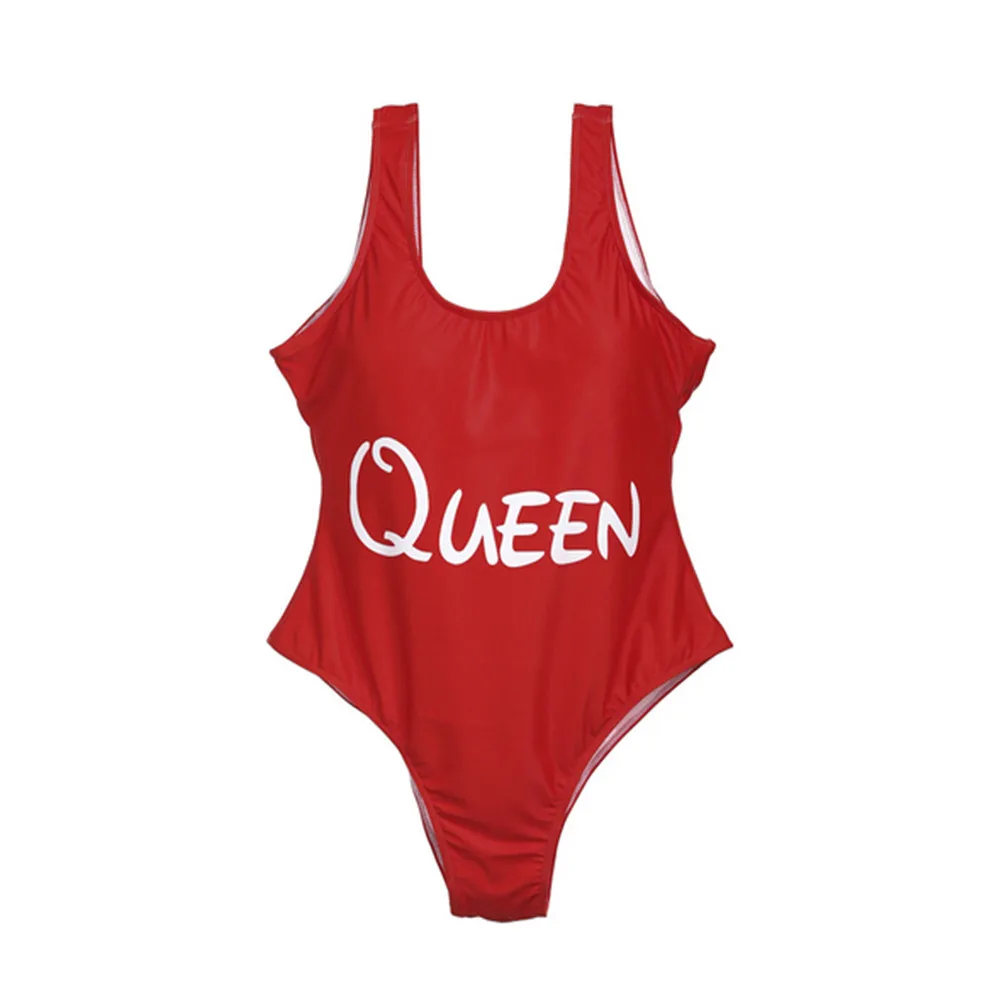 

NEW 2019 Letter Women One Piece Swimsuit Bodysuit Summer Men Sport Beach Shorts Swimsuit RED Bathing Swim Trunks