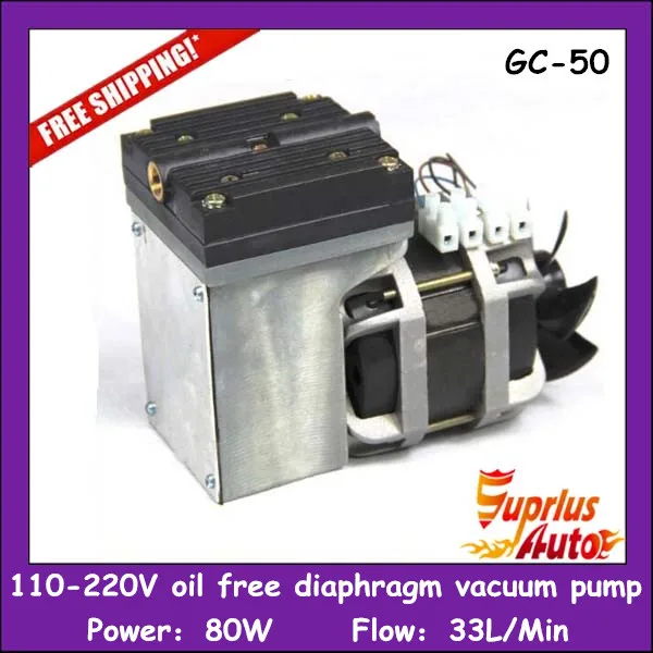 

Free Shipping AC 110V/220V 80W Oilless Electric Mini Diaphragm Vacuum Pump 33L/Min Vacuum Flow - Model GC-50