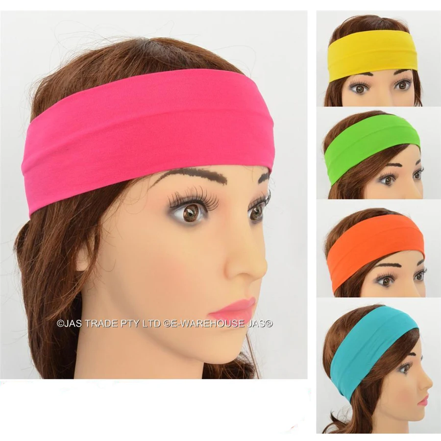 

12pcs/lot Simple Solid Color 2" Width Elastic Stretch Fashion Headband Teams Head Band Hair Wrap Accessories