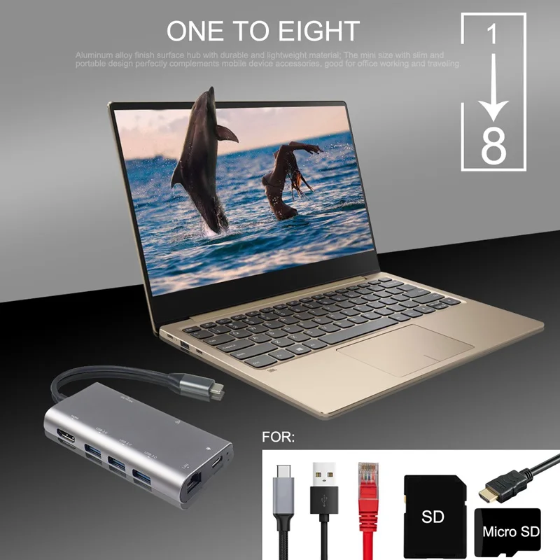 

TYPE-C to HDMI8 in 1 hub HUB with Gigabit NIC 4K HD converter
