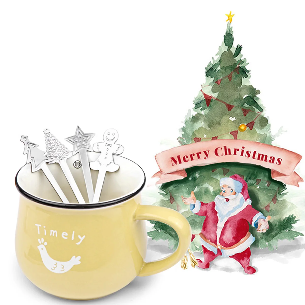 4Pcs/set Stainless Steel Christmas Tableware Coffee Spoons Ice Cream Dessert Spoon Snowman Tree Kids Drinking Tea Scoop