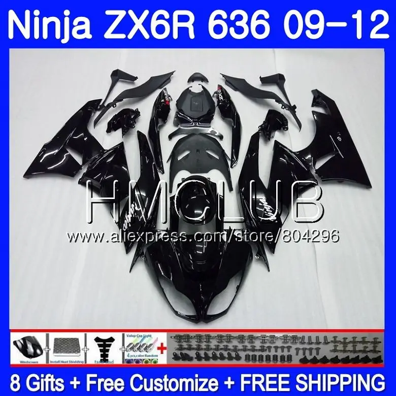 

Body For KAWASAKI NINJA ZX636 ZX-6R ZX6R 09 10 11 12 15HM.0 ZX 636 600CC ZX-636 ZX 6R 2009 2010 2011 2012 Fairing Glossy black