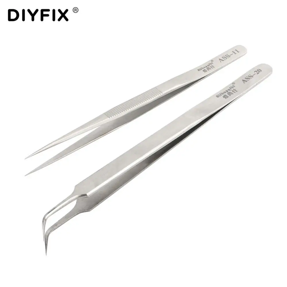 ASS-11-20 DIYFIX высокоточная Электроника пинцет антистатические изогнутые прямая законцовка нержавеющие щипцы для ремонта телефонов наборы инструментов - Тип головки пинцета: ASS-11-20
