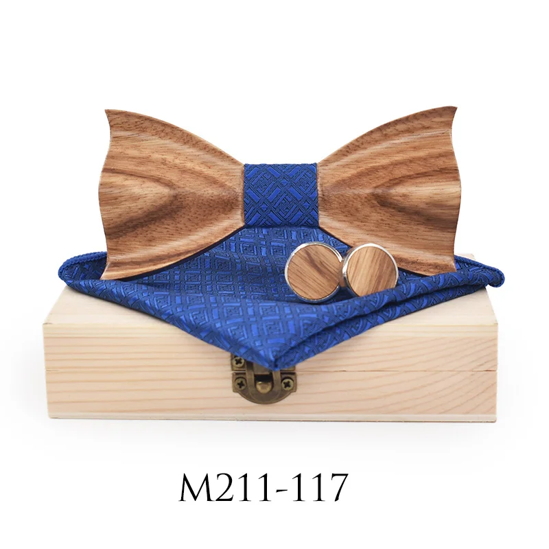 Дизайн 3D зебра деревянные галстуки для мужчин запонки карманный квадратный костюм для взрослых печать свадебный галстук-бабочка noeud papillon с деревянными коробками - Цвет: 117